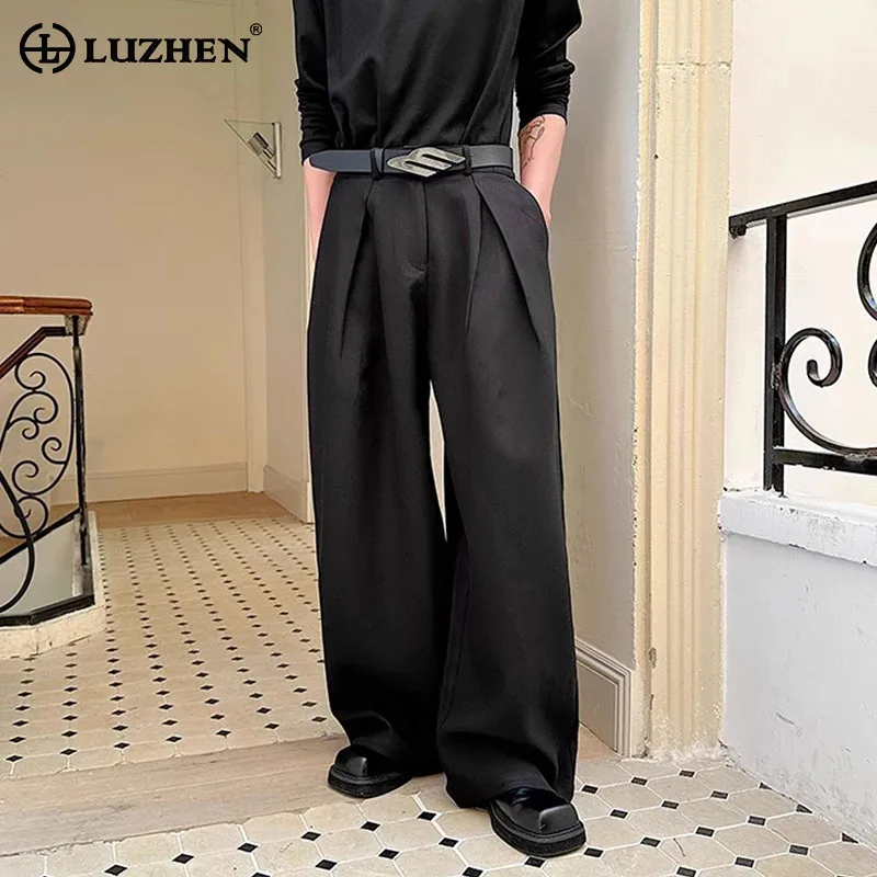 

LUZHEN Pants Korean Fashion Elegant Baggy Wide Leg Casual Men 2025 New Solid Color Original Straight Trouser Male Clothes JY5526