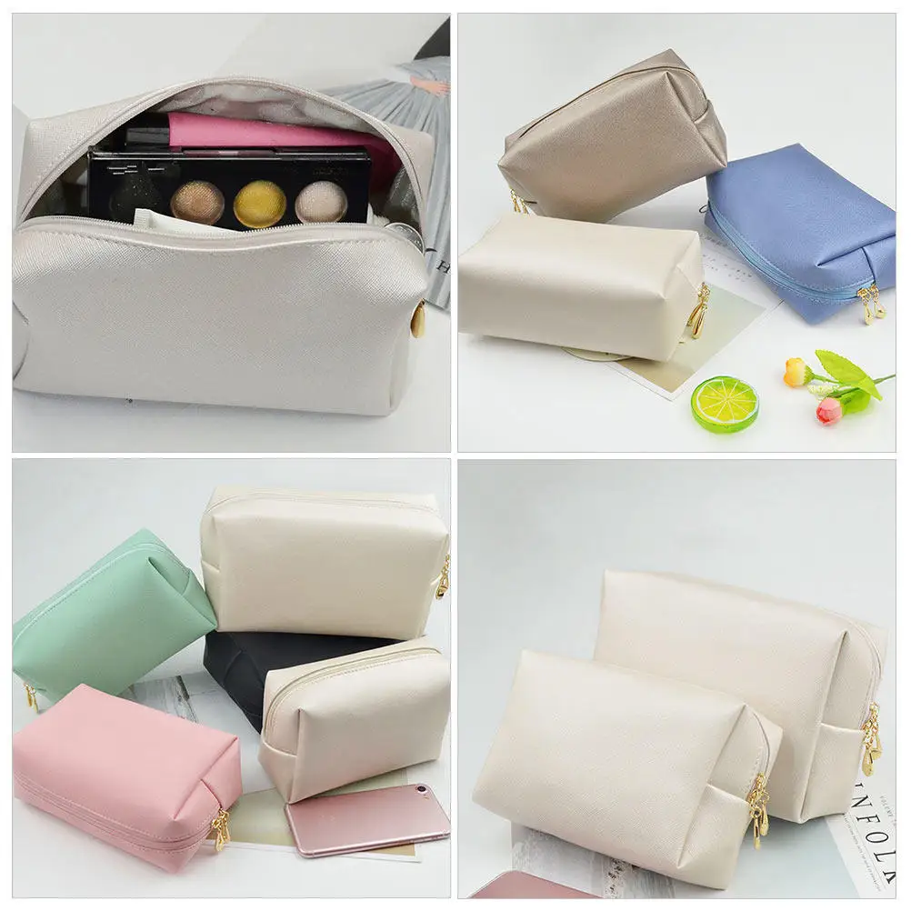 1Pcs Women Makeup Bag PU Cross Pattern Large Capacity Storage Pouch Travel Handbag Makeup Bag Cosmetics Pouch