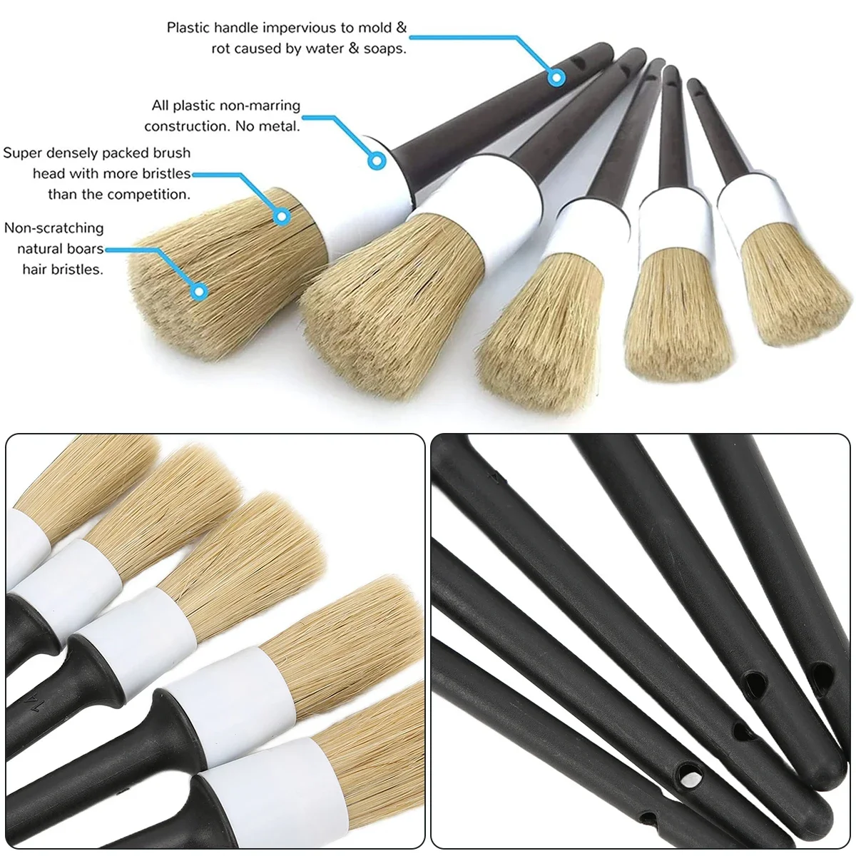 5Pcs Car Detailing Brushes Not Scratching Car Premium Dense Detail Brush for Washing Emblems Wheels Interior Auto Accessories