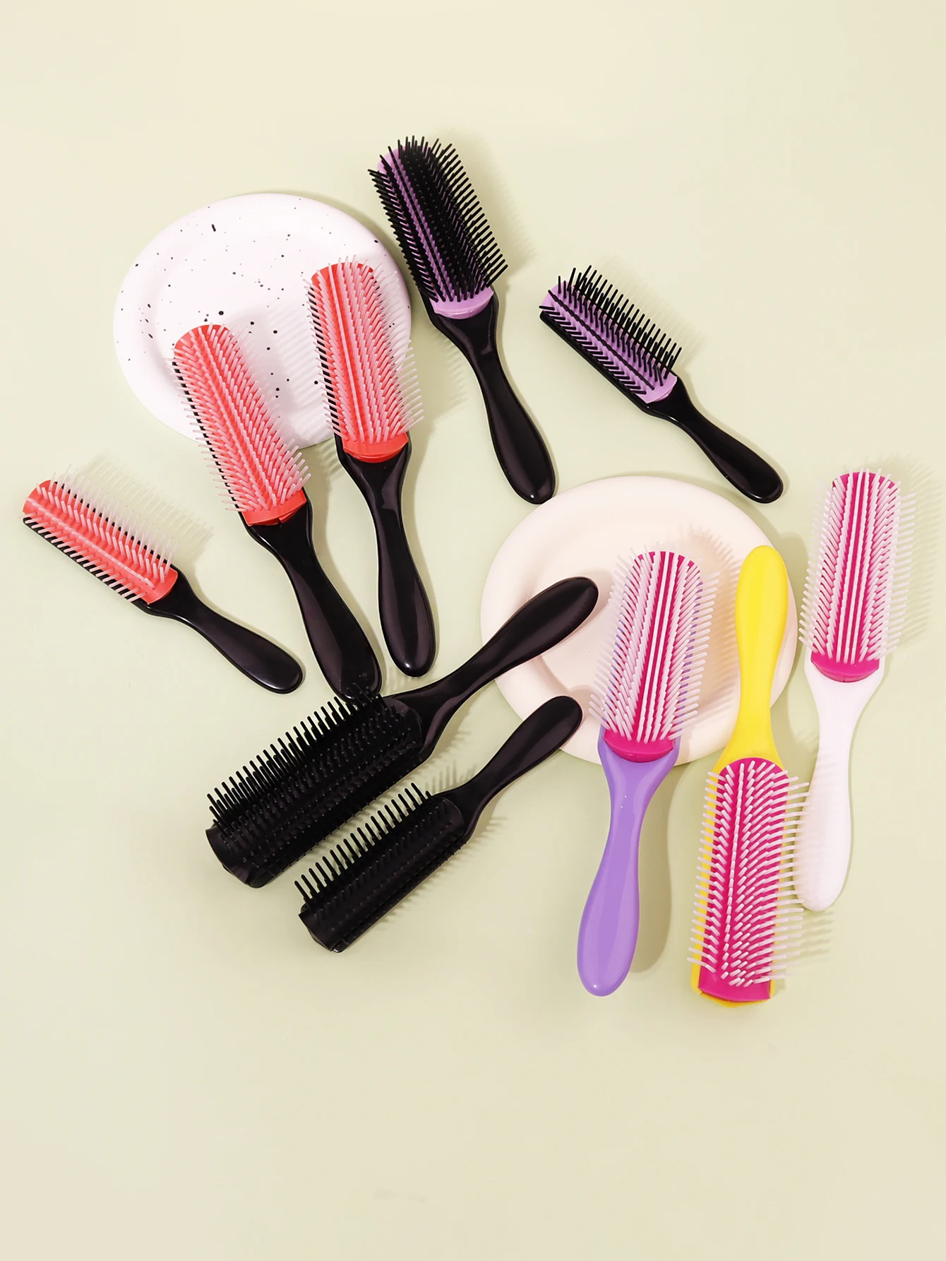 

1pcs 9-row wrinkle removal massage curly hair brush, detachable 9-row comb plastic wet hair brush