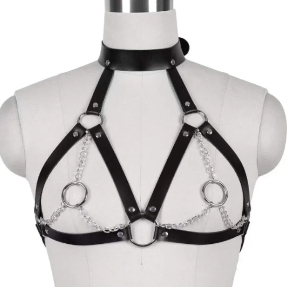 Corsetto in pelle da donna sexy Imbracatura Bondage Lingerie Abbigliamento fetish gotico Petto Cintura per il corpo Bretelle Accessori moda