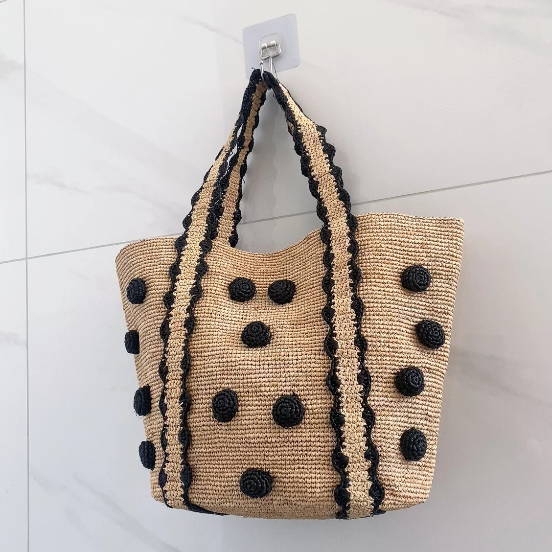 

Summer Raffia Straw Bag Dot Woven Bucket Bags for Women Shoulder Bag Handmade Travel Beach Bags Handbags Shopper Tote Purse NEW