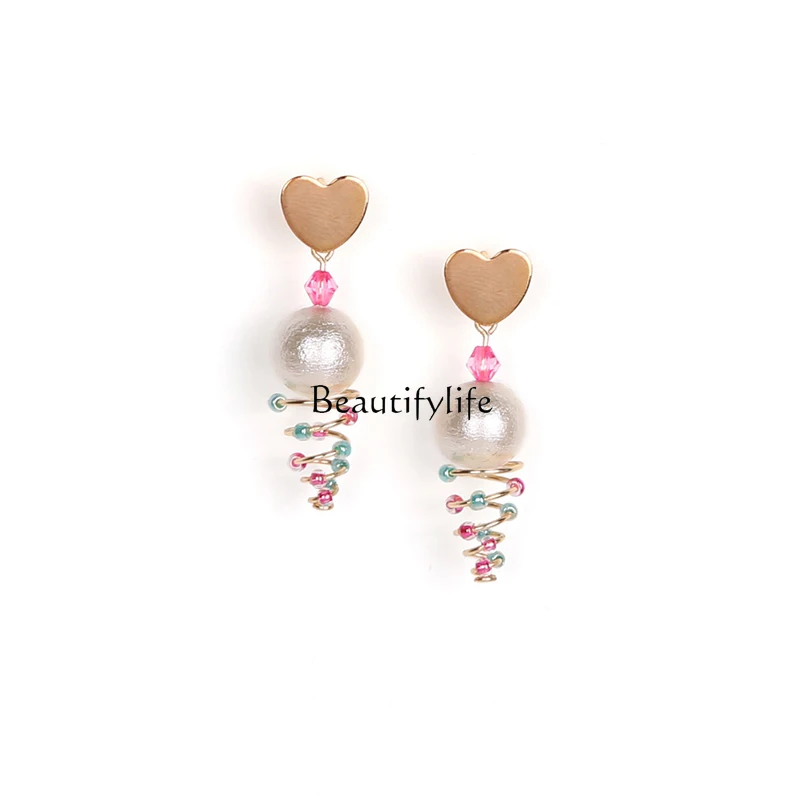 

Ice Cream Girly Heart-Shaped Earrings Anti-Allergy Ear Studs