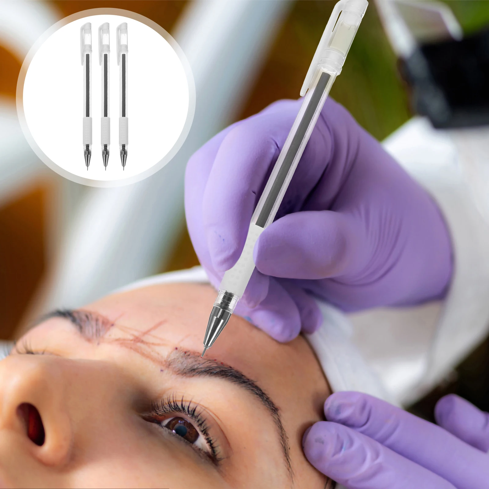 

3pcs Marking Skin Marking Eyebrow Microblading Pen Pen Eyebrow Microblading Tattoo Positioning Sweat-Proof Tattoo Supplies