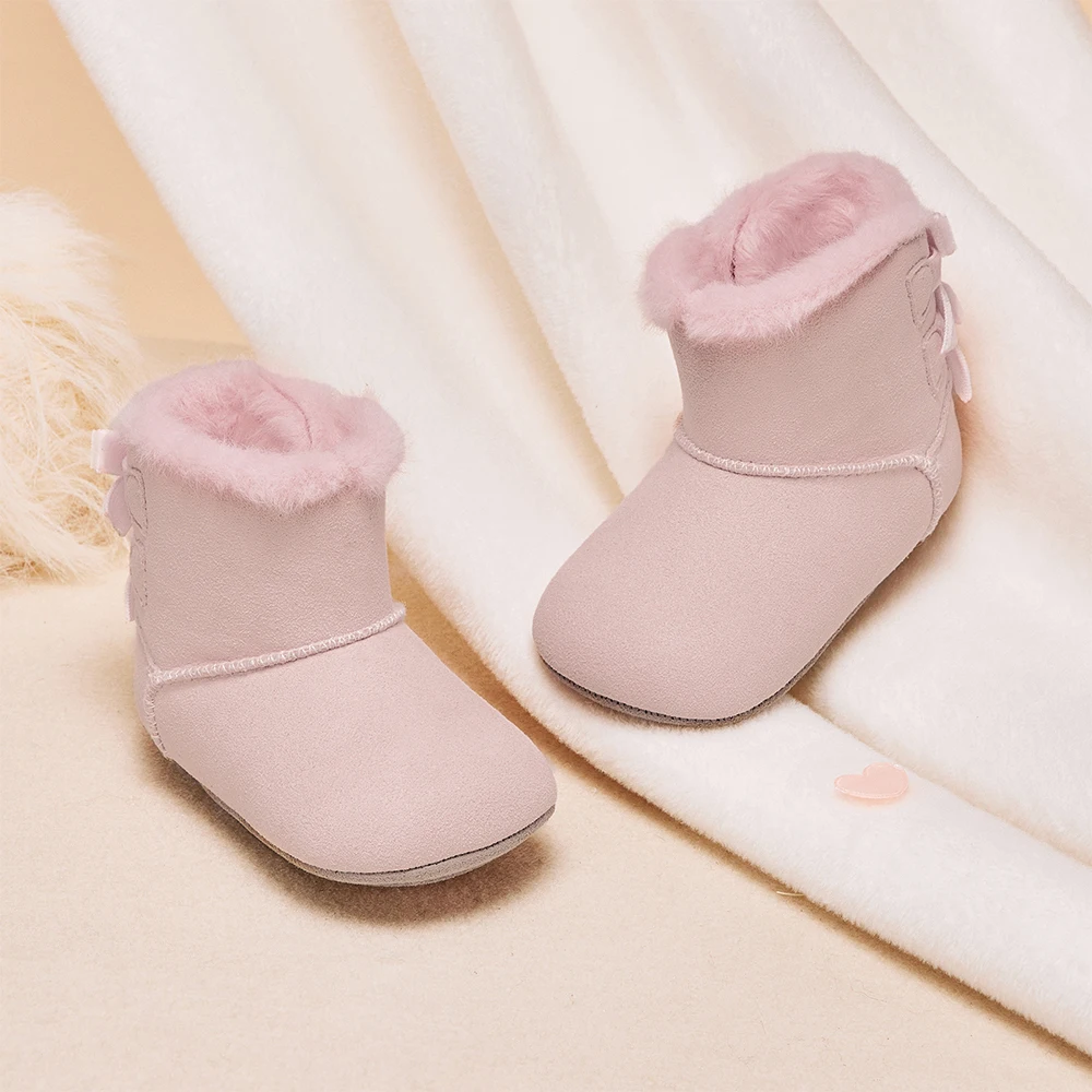 Dave Bella Baby Short Boots Winter Fashion Pink Toddler Thick And Plush Non-Slip Shoes Bow Design Girl Boot Snow Shoes DB4254513