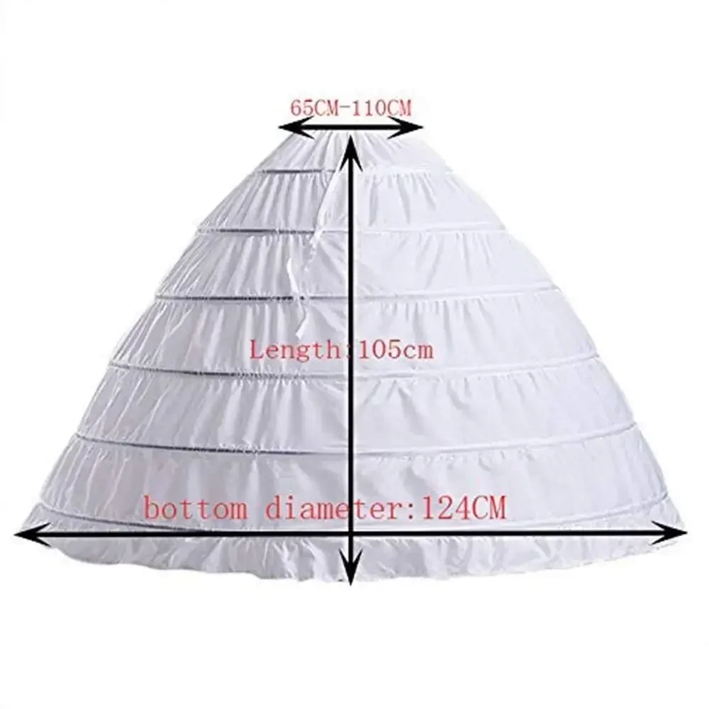 ผู้หญิง Crinoline 6 Hoops กระโปรง Ball Gown Petticoats Slips ความยาวเต็มรูปร่าง Underskirts สําหรับงานแต่งงานชุด