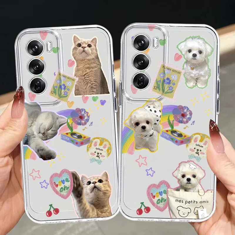 

Cute Anime Cat and Dog Phone Case For OPPO A11 A16 A55 A56 A57 A72 A52 A73 A74 A54 A76 A78 A58 A98 Pro 5G TPU Transparent