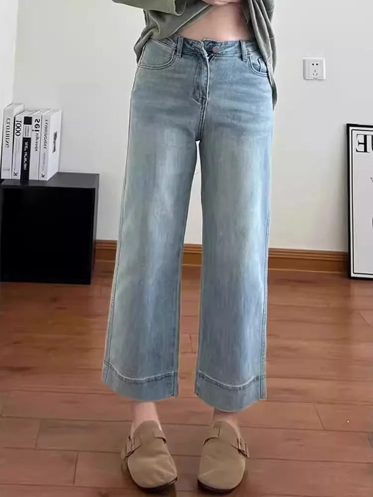 

High Waist Wide Leg Straight Cut Light Color Denim Jeans Women's Summer 2025 New Sle Loose Slimming Long Pants