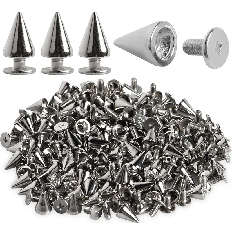 200pcs Metal Double Cap Cone Spikes Round Clothes Rivets Finding Leather Craft Cone Stud and Spikes Garment Rivet Screwback Nail