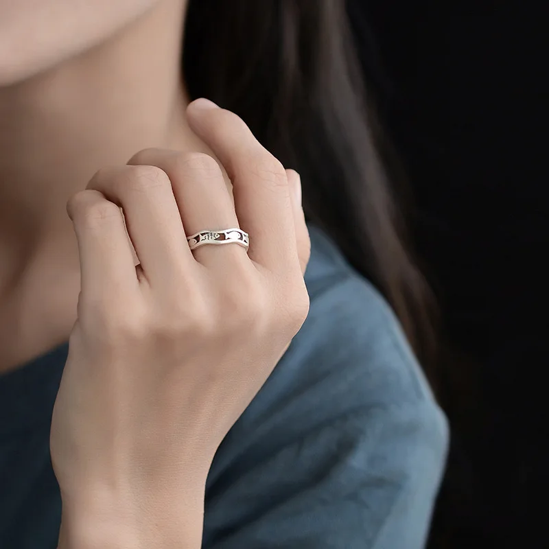Couple's Minimalist 925 Sterling Silver Fish Ring, Gift