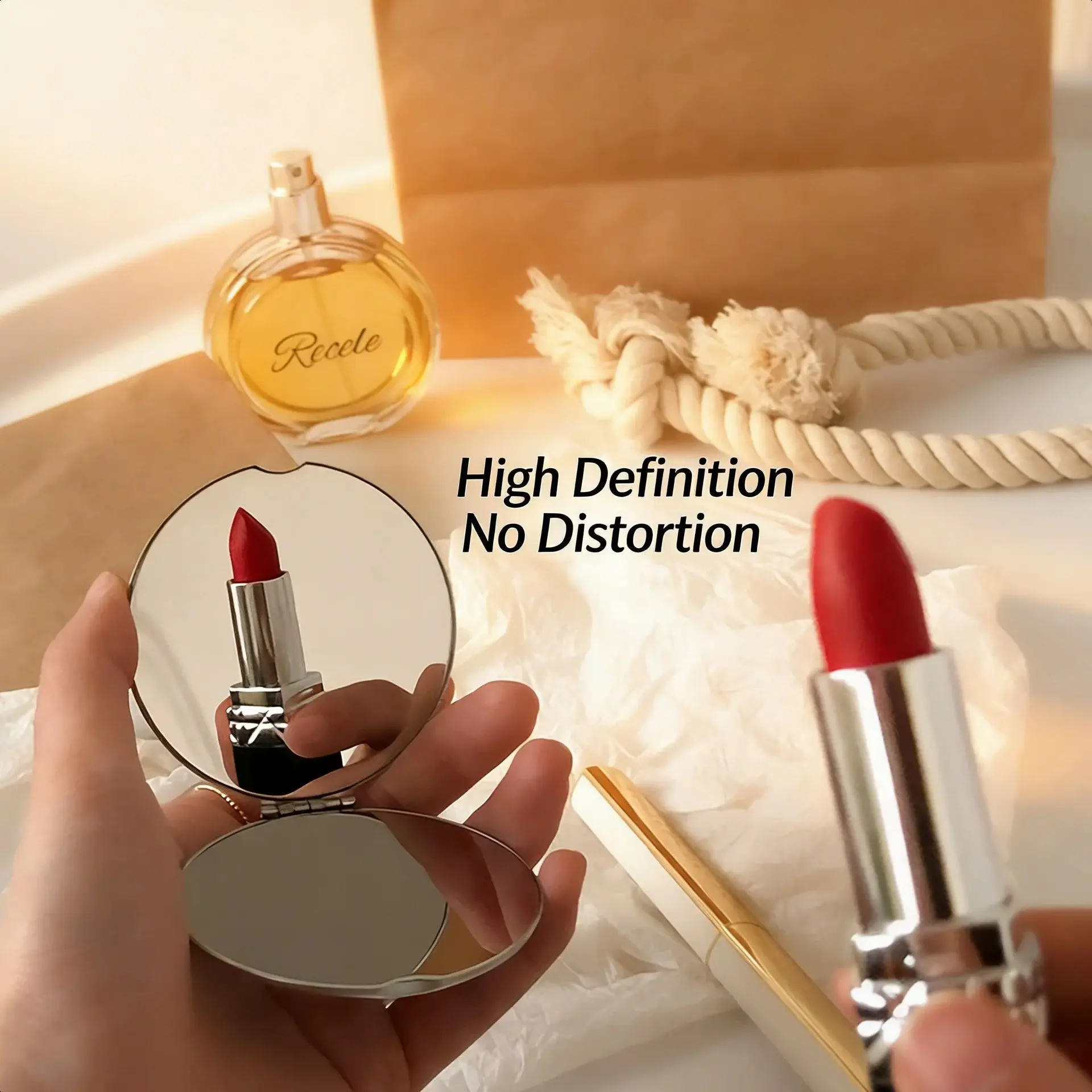 "مرآة مكياج جيب أساسية قابلة للطي من الفولاذ المقاوم للصدأ تعمل باللمس - صغيرة ومتعددة الأشكال، شفافة وخالية من التشويه" #1