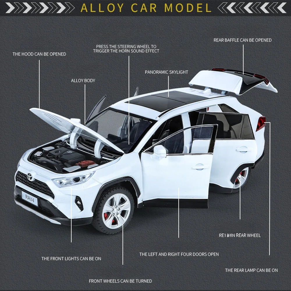 Simulation 1/24 Scale Toyota RAV4 Off Road Car Model Alloy Diecast Toys Vehicles Collective Metal Dasting Vioture Miniature