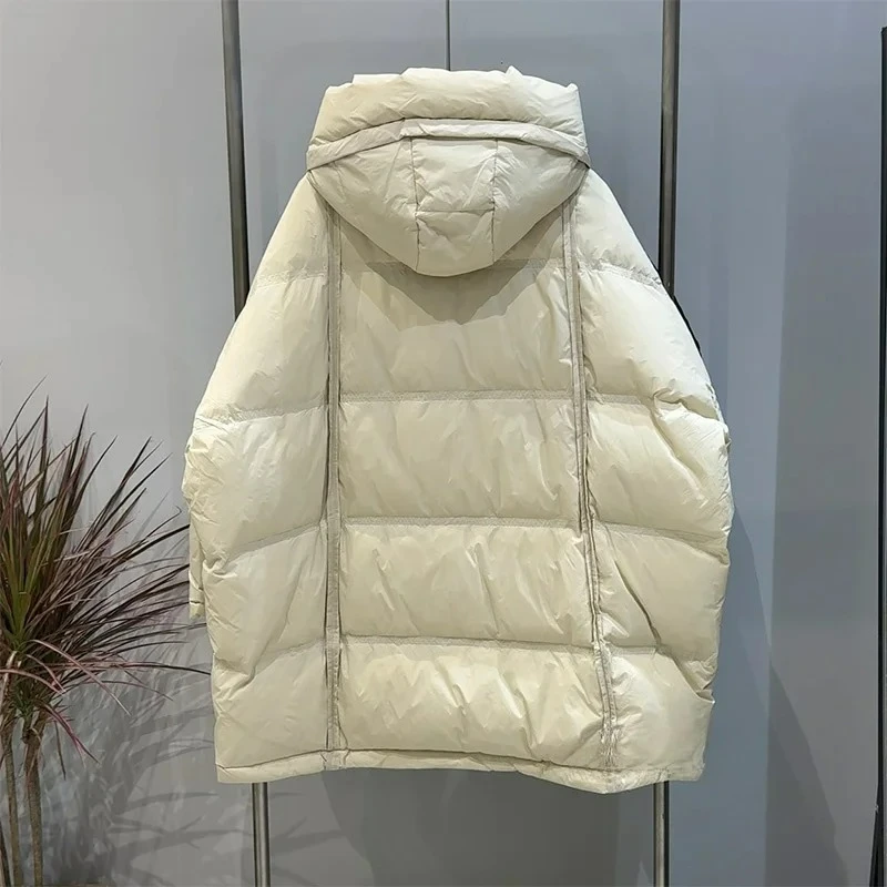 2025年新作 冬 レディース ホワイトダックダウン ルーズジャケット フード付き 女性用 秋 アウター カジュアル オーバーサイズ カジュアル パファージャケット