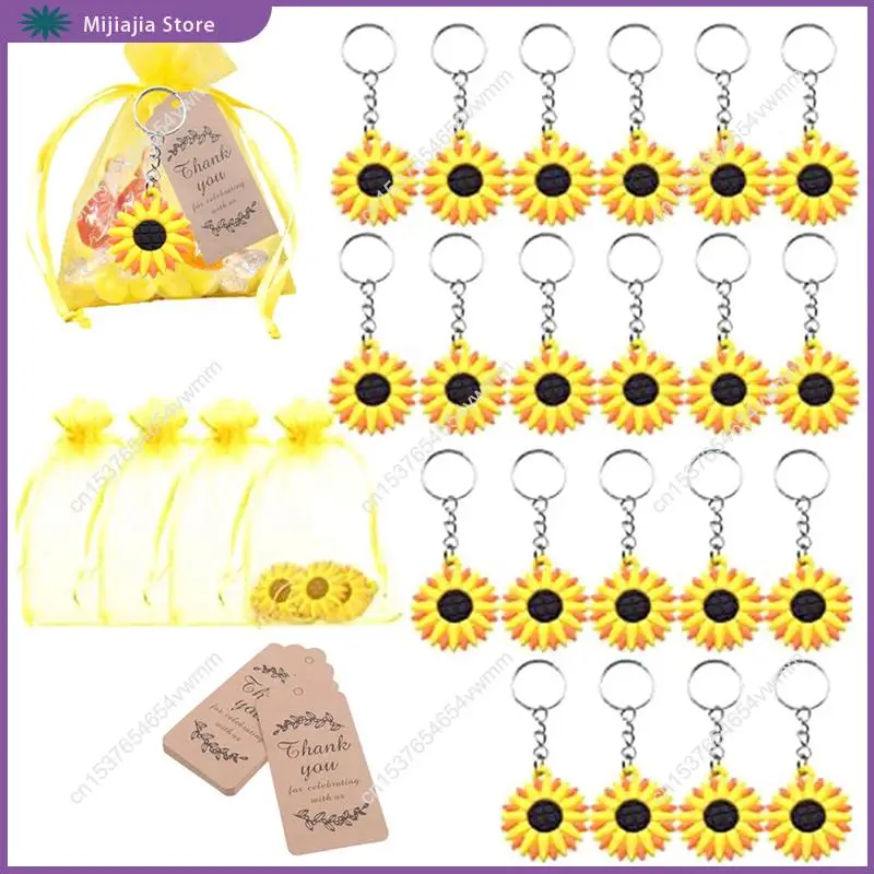 30 قطعة من سلاسل المفاتيح ذات موضوع عباد الشمس لأعياد الميلاد وحفلات الزفاف وحفلات استقبال المولود الجديد ومبيعات هدايا العودة