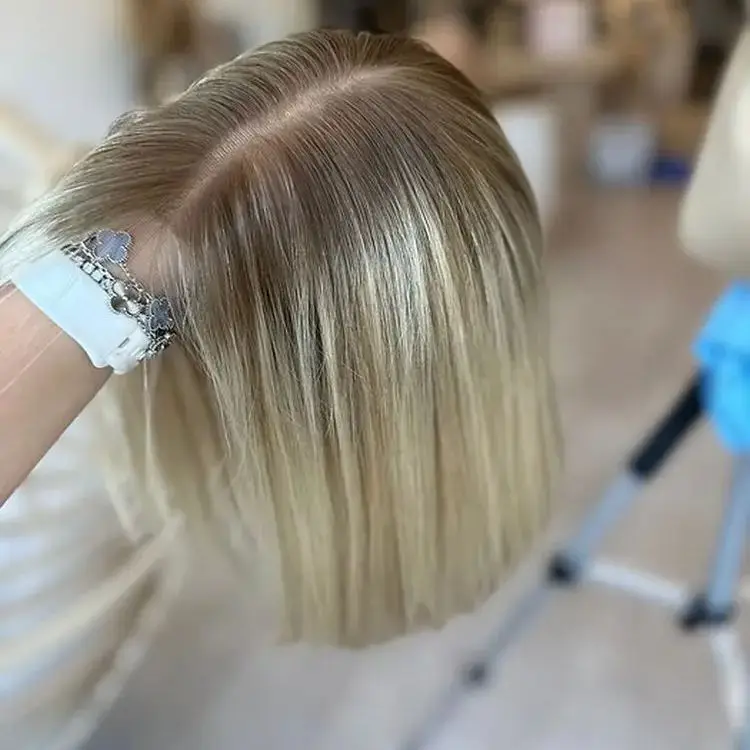 مرونة تسليط الضوء على الرماد شقراء غلويليس الباروكات بوب مستقيم الشعر الاصطناعية لينة 13*4 HD الدانتيل الشفاف أعلى الباروكات على التخليص بيع #1