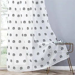 Desenhos animados Black Football Embroidery Sheer Cortinas, Faux Linen Voile, Curto Janela Cortinas, Quarto, Meninos, Menina, Crianças, Berçário