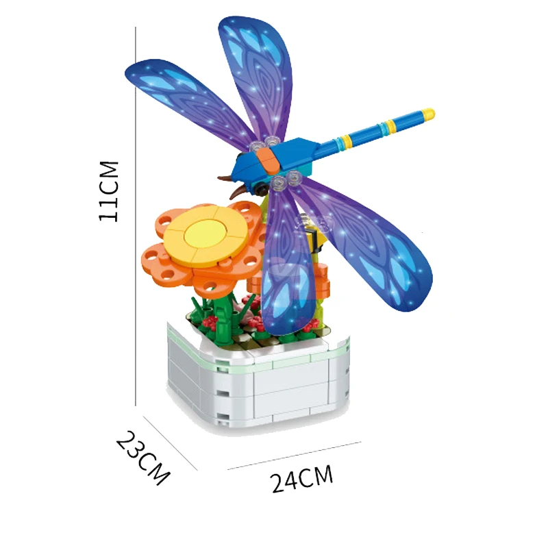 Nowy kreatywny bukiet kwiatów bonsai do sadzenia motyli cykada Dragonfly klocki do budowania klocki