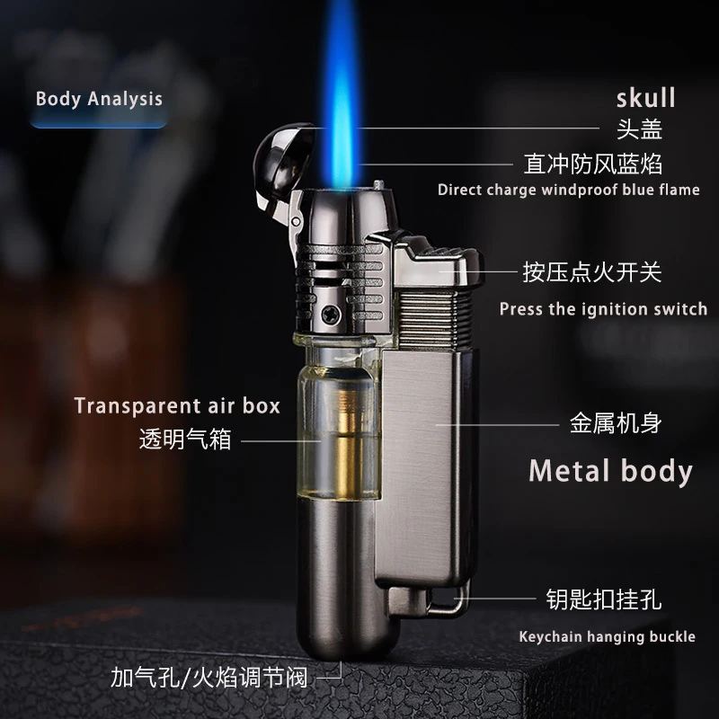 Small spray gun windproof direct charging inflatable metal lighter cigar high-temperature welding gun point moxibustion