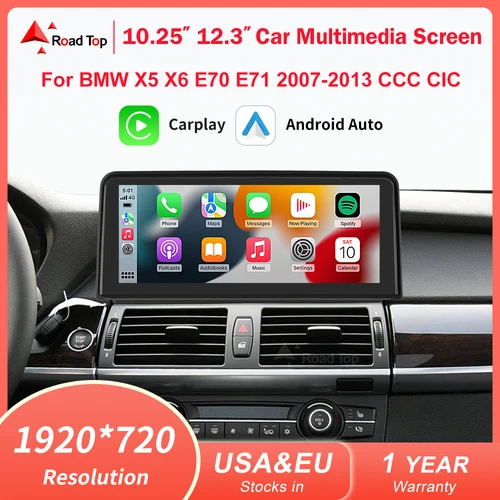 RoadTop 1920*720 sans fil CarPlay Android Auto affichage multimédia de voiture pour BMW X5 X6 E70 E71 2007-2013 CCC CIC Linux écran tactile
