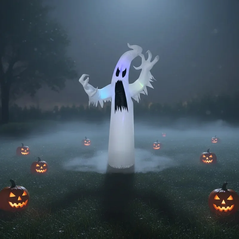2.4M Halloween Inflatable Air Model Flashing White Ghost Spirit for Ghost Festival Yard Decoration and Spooky Party Prop