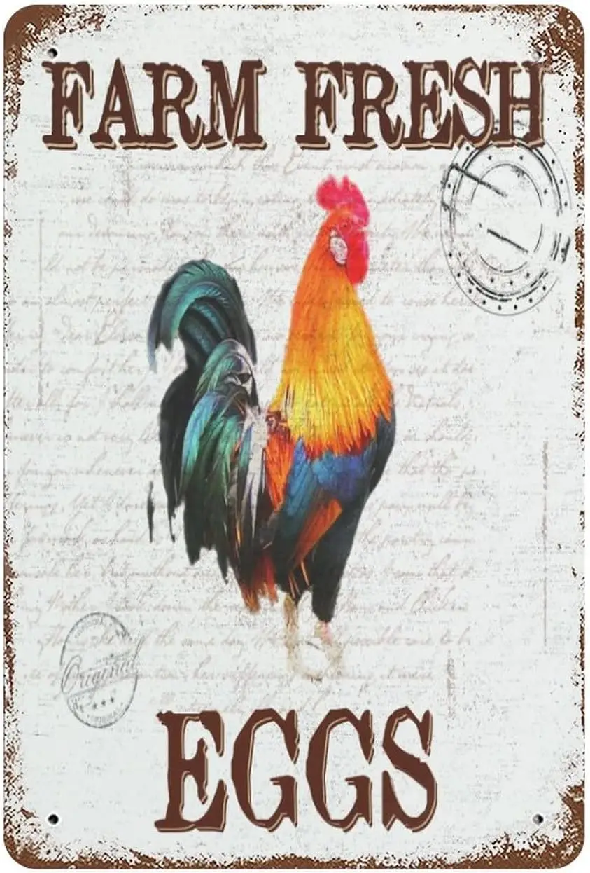 Chicken Coop Decorations 8x12 inch Metal Tin Sign, Farm Fresh Eggs Metal Vintage Tin Sign Vintage Metal Bar Tin Sign, Farm Kitch