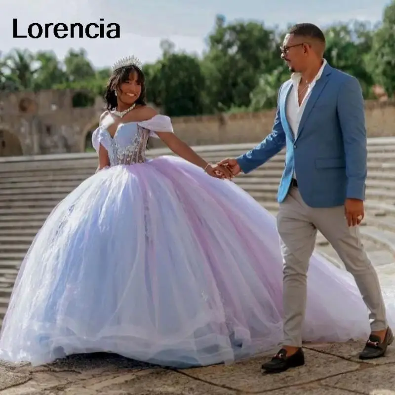 Lorencia-vestido De quinceañera brillante, vestido De baile con lentejuelas, Apliques De encaje con cuentas, corsé dulce 16, 15 Años, YQD609