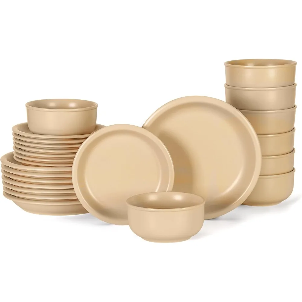 

GZG Vintage Series - Ceramic Dinnerware Set for 8, 24 Pieces Stoneware Plates and Bowls Set, Lead-Free, Handcrafted Dishes Set,