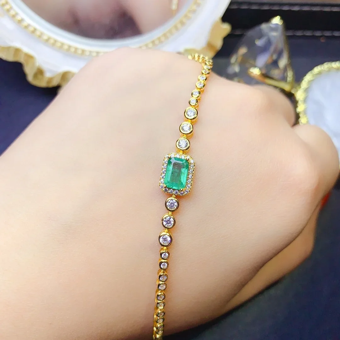 

925 Silver Emerald natural Gem bracelet luxury women's jewelry Women's free shipping Christmas women's bracelet boutique