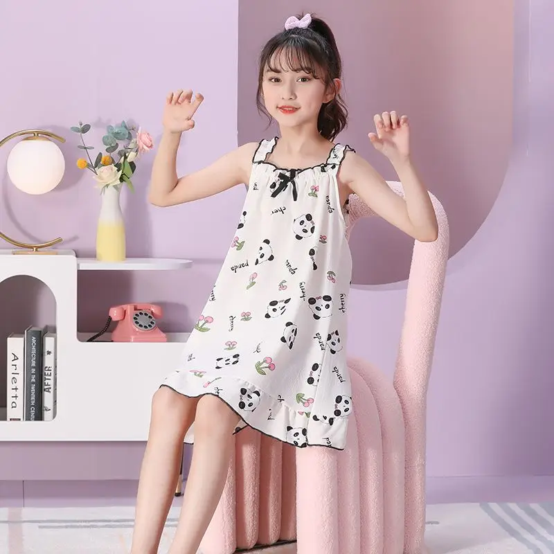 

Новая стильная ночная рубашка Sanrio для девочек Kuromi, тонкие подтяжки для девочек Cinnamoroll, модные платья для девочек, универсальные пижамы, домашняя одежда