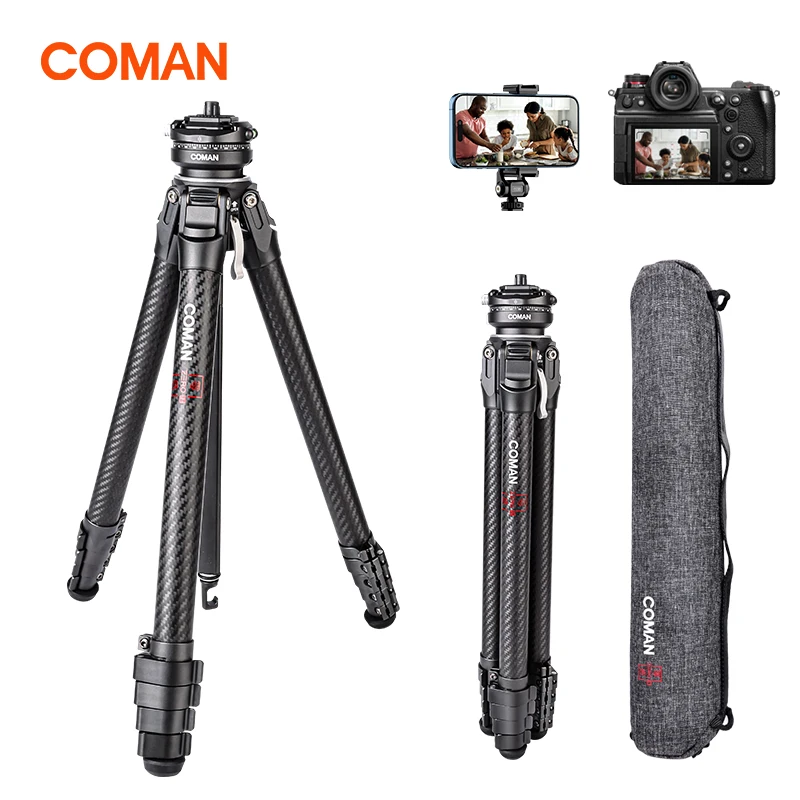 COMAN Zero X Y V F38 라이트 W G 여행 삼각대, DSLR 카메라 휴대폰 삼각대 모노포드용, 경량 전체 탄소 섬유 야외 삼각대