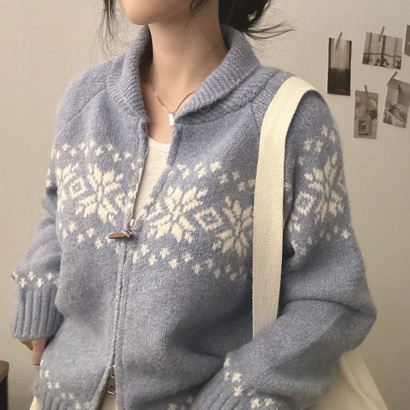 เสื้อสเวตเตอร์ไหมพรมสไตล์เกาหลีสำหรับฤดูใบไม้ร่วงและฤดูหนาว ผู้หญิง วินเทจ ลำลอง หวาน ซิป คาร์ดิแกน แขนยาว คลาสสิก สไตล์พรีปปี้ อุ่นสบาย แฟชั่น Y2K เสื้อคลุม