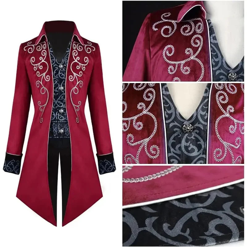 Retro Steampunk Gothic Embroidered Victorian Jacket Vintage Tailcoat Medieval Frock Coat Renaissance Costume For Men