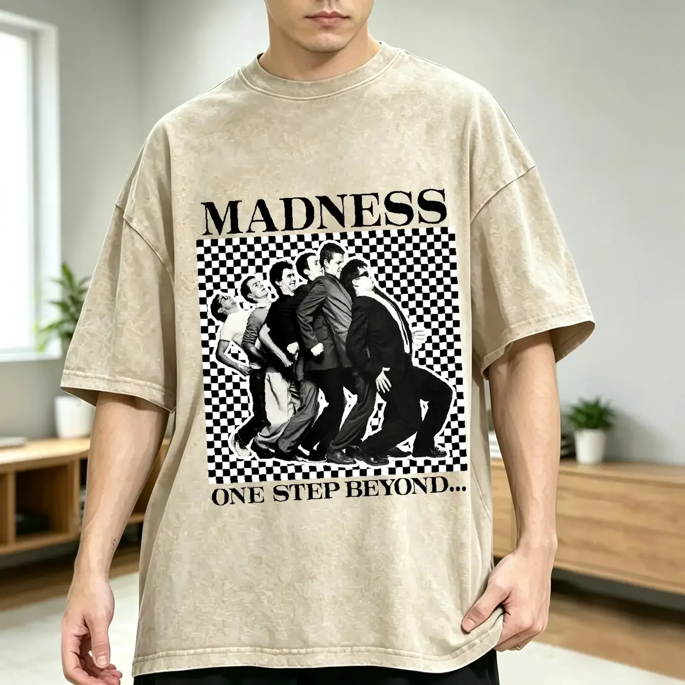 washed T Shirt MADNESS ONE STEP BEYOND WHITE TE5915 vintage Washed Breathable Casual Stylish Comfortable Top For Everyday Wear