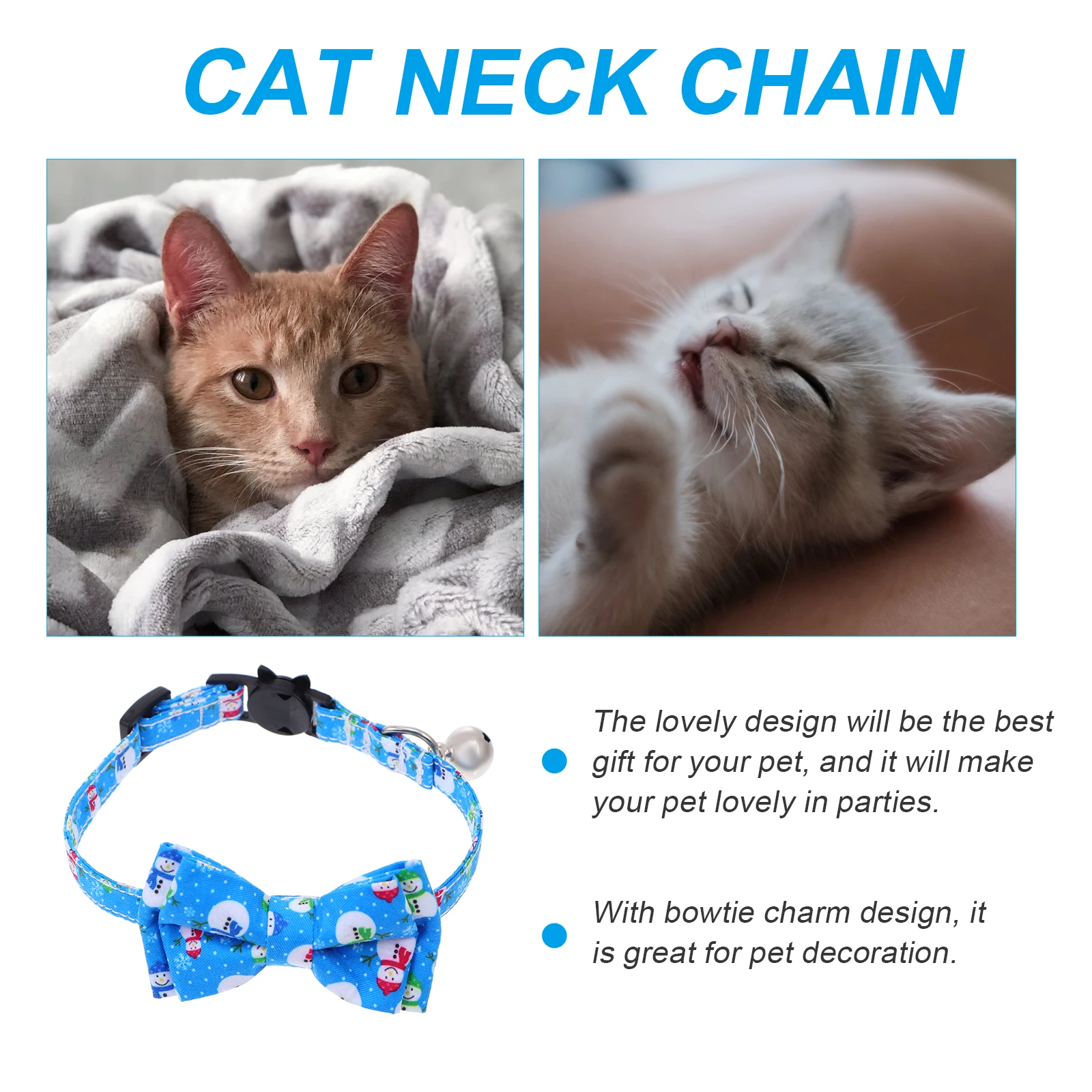 

Bowknot Adjustable Cat With Bell Premium Polyester Stainless Steel Bell Christmas Snowman Pattern Neck Decor Supplies Safety Pet