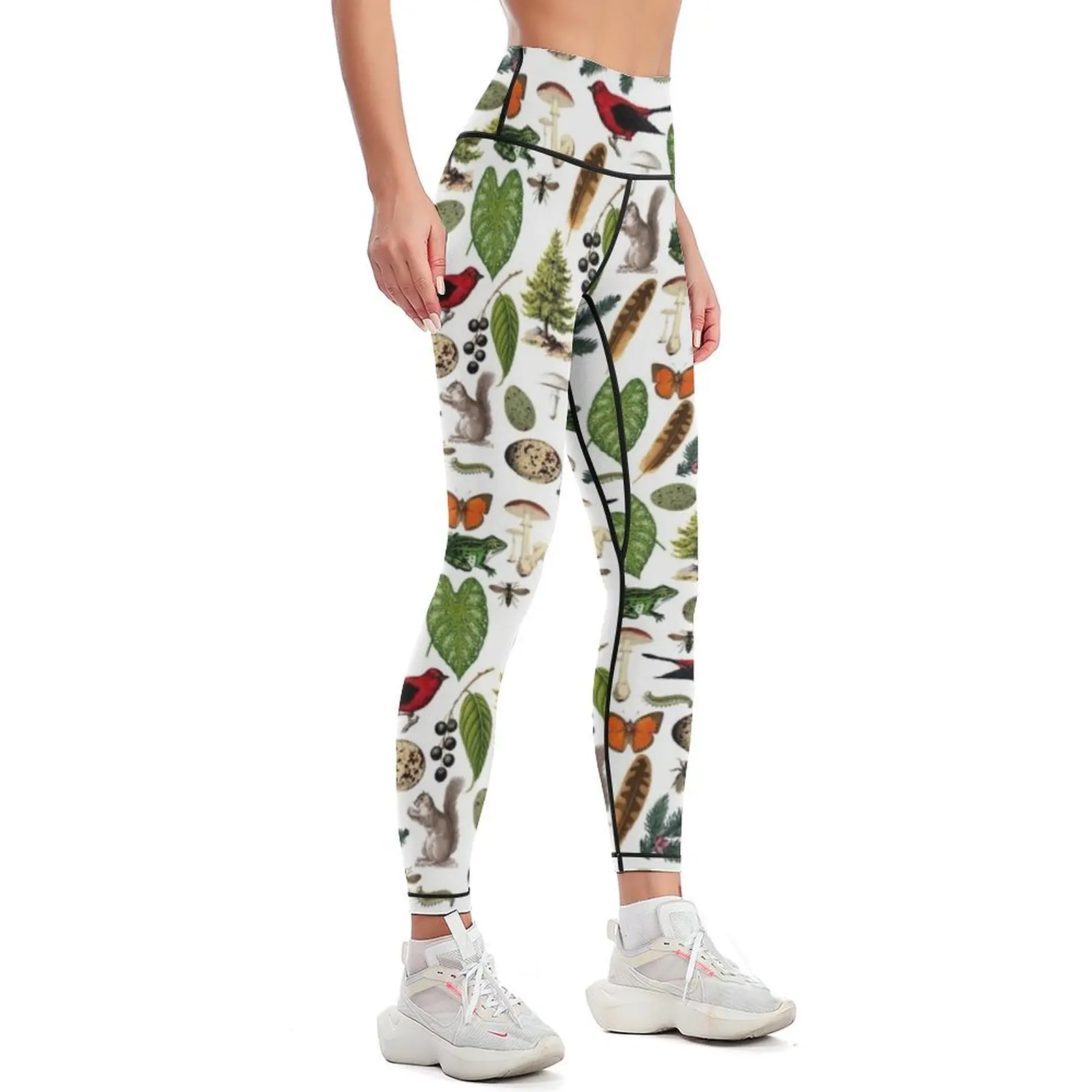 Rustic Woodland Plants And Animals Pattern Leggings Women's fitness high waist Womens Leggings