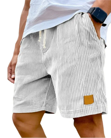 2026 New Men's Corduroy Shorts Retro Embroidered Logo Lace Up Casual Summer European American Fashion Drawstring Beach Pants ﻿