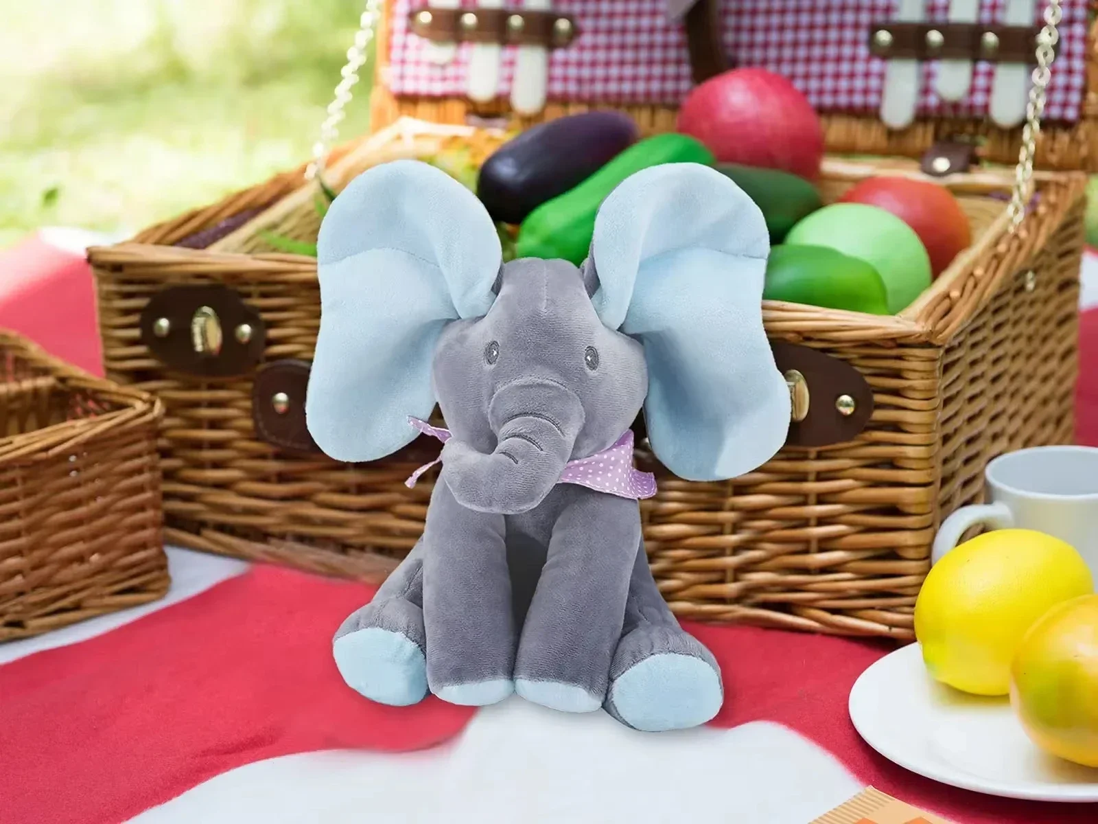 Bonito animal recheado elefante brinquedo de pelúcia, elefante cantando com orelhas, movendo brinquedo elétrico, presente para o bebê