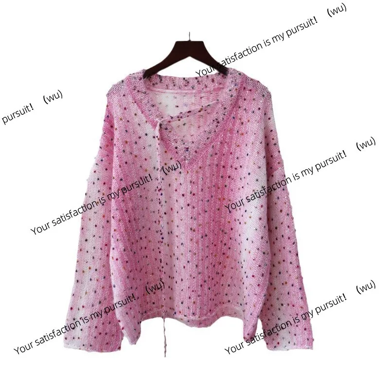 เสื้อสเวตเตอร์ถักลายจุดสีสันสดใส เนื้อผ้านุ่ม ประดับเลื่อมแบบแวววาว ทรงหลวมบางเบา เสื้อสวมหัวสำหรับผู้หญิง