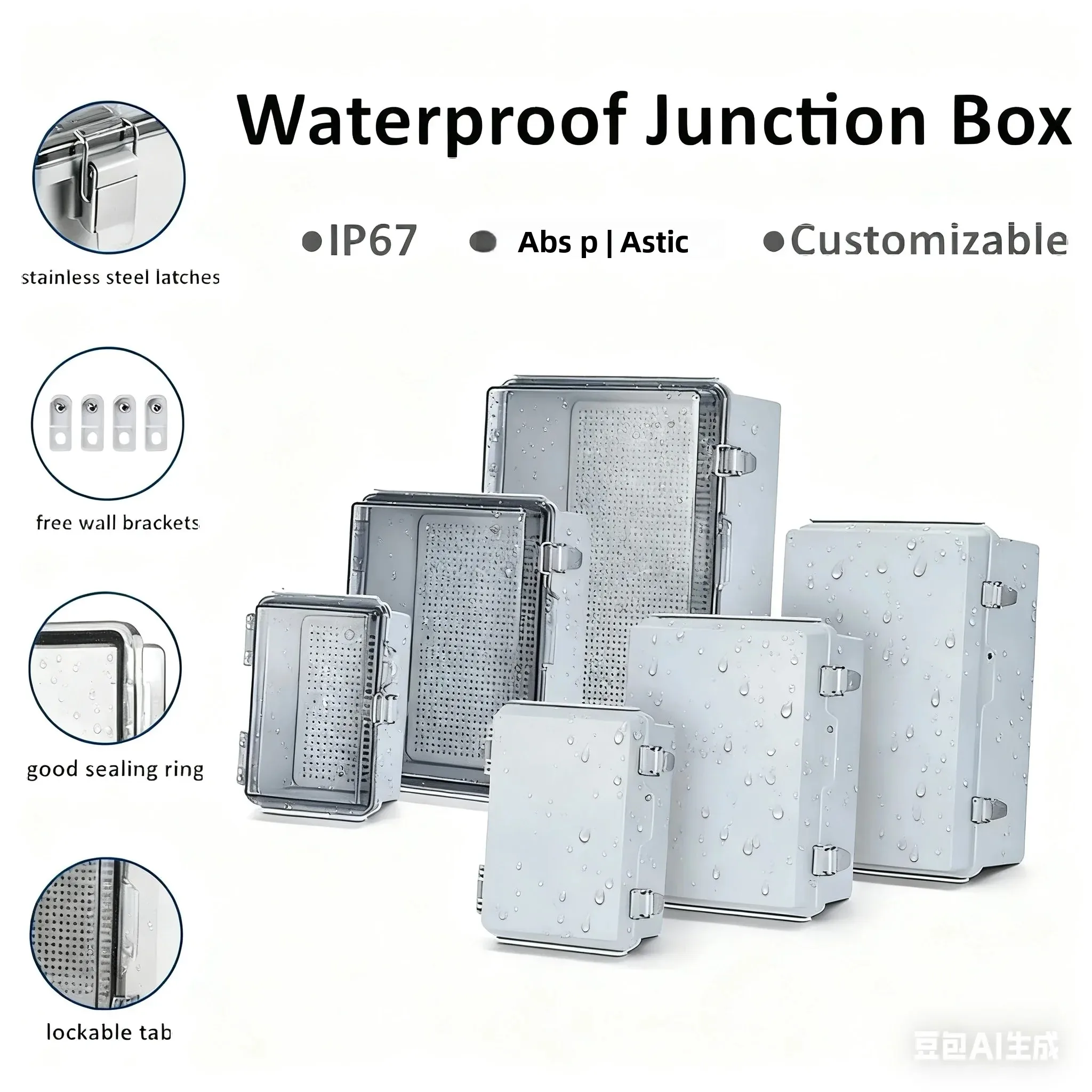 IP67 Waterproof Gray/Transparent Cover Enclosure Junction Box ABS Plastic Outdoor Electronic Instrument Hinge Case Fast Shipping
