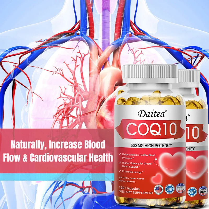 Vegan CoQ10 500mg - Normal Energy Production, Heart, Cardiovascular Health, Circulation, Non-GMO, Gluten-Free Dietary Supplement