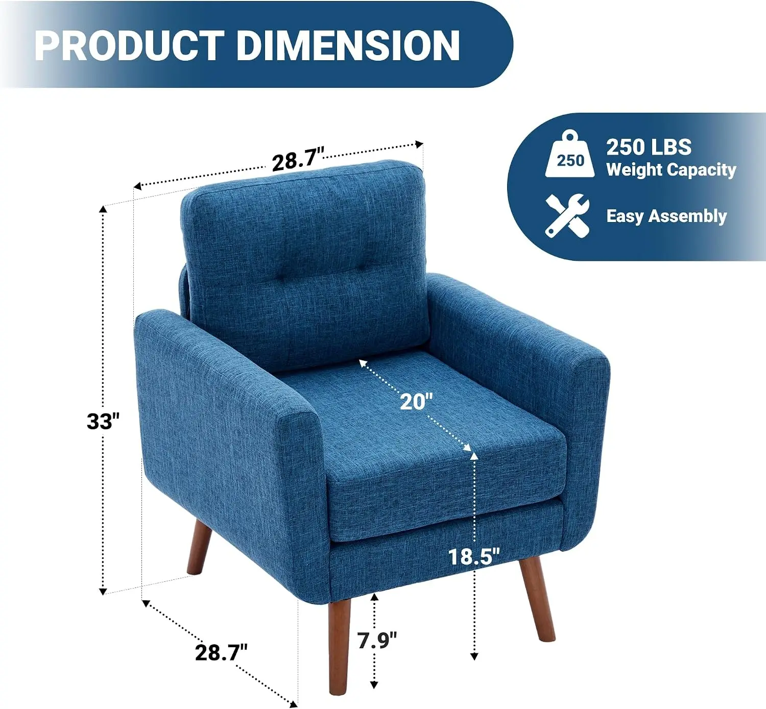 Linen Fabric Single Sofa, Accent Chair, Mid Century Modern Armchair for Living Room, Bedroom Button Tufted Upholstered Comfy