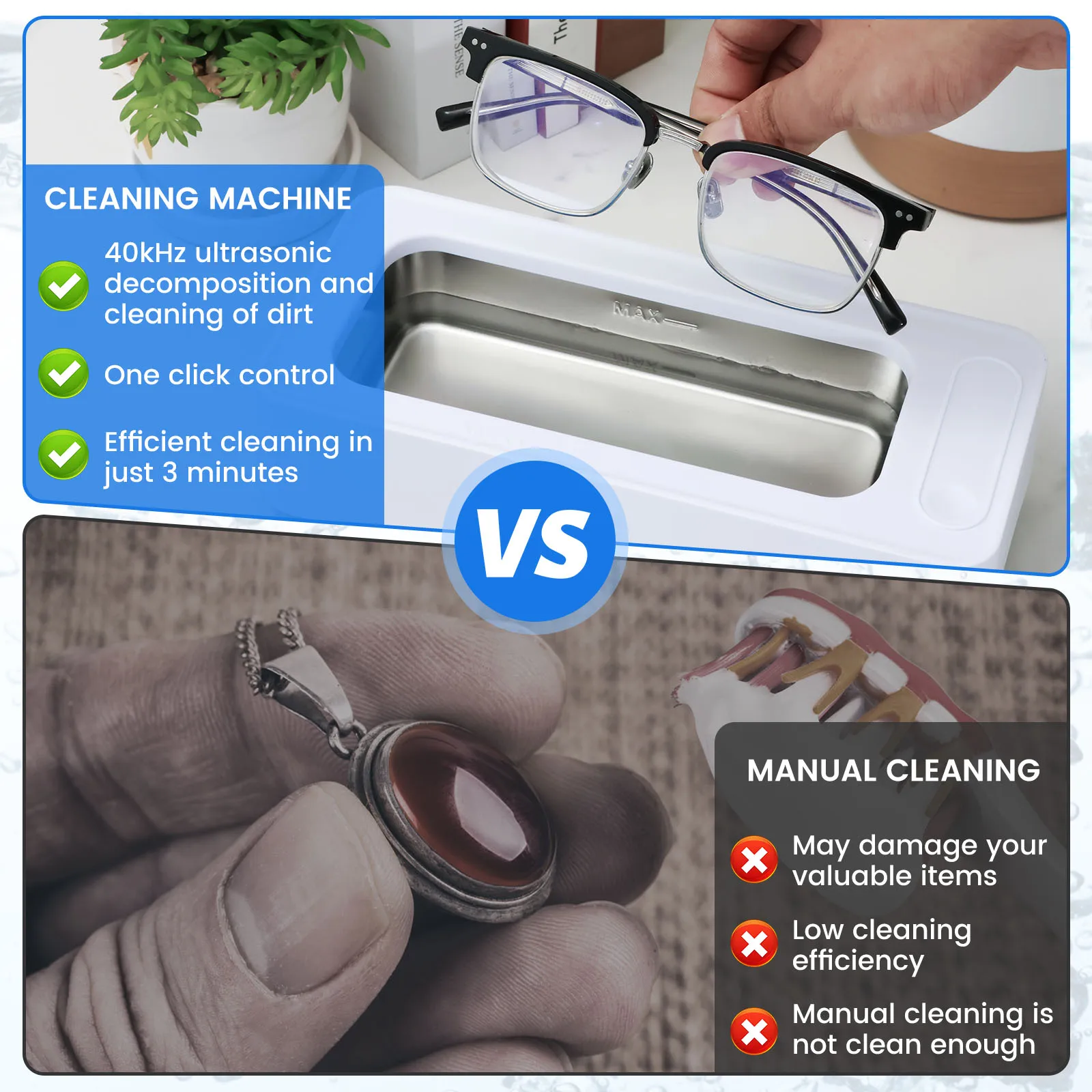 Ultrasonic Jewelry Cleaner 40kHz Ultrasonic Cleaner Machine Rechargeable Ultrasonic Glasses Cleaner 200ml Jewelry Cleaner