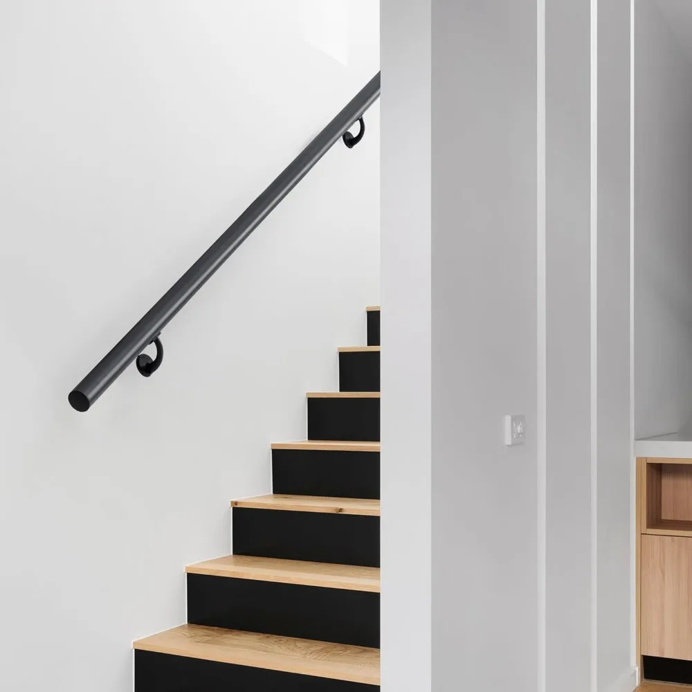 مجموعة درابزين سلالم داخلية حديثة من الألومنيوم بطول 5 أقدام مع دعامات من سبائك الزنك للسطح، والمنحدر، والدرج المثبت على الحائط، مناسبة لإعادة الإعادة #6