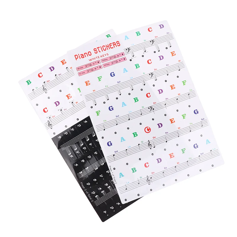 Universal Piano Keyboard Stickers for Black & White Keys; Suitable for 37 49 54 61 88 Key Electronic Pianos