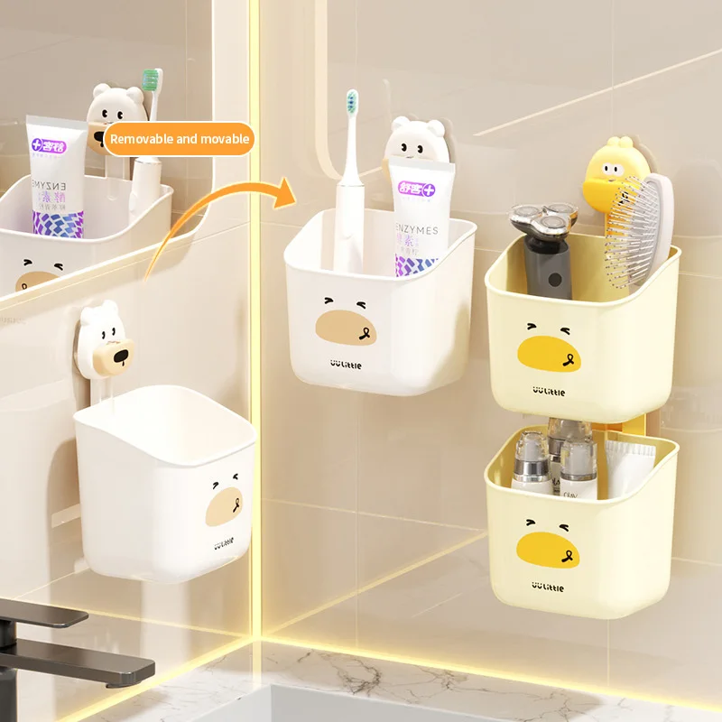 صندوق مثبت على الحائط بدون كوب شفط بدون حفر، تخزين مكياج الحمام، حامل البصل/الزنجبيل/الثوم، سيناريو رطب وجاف