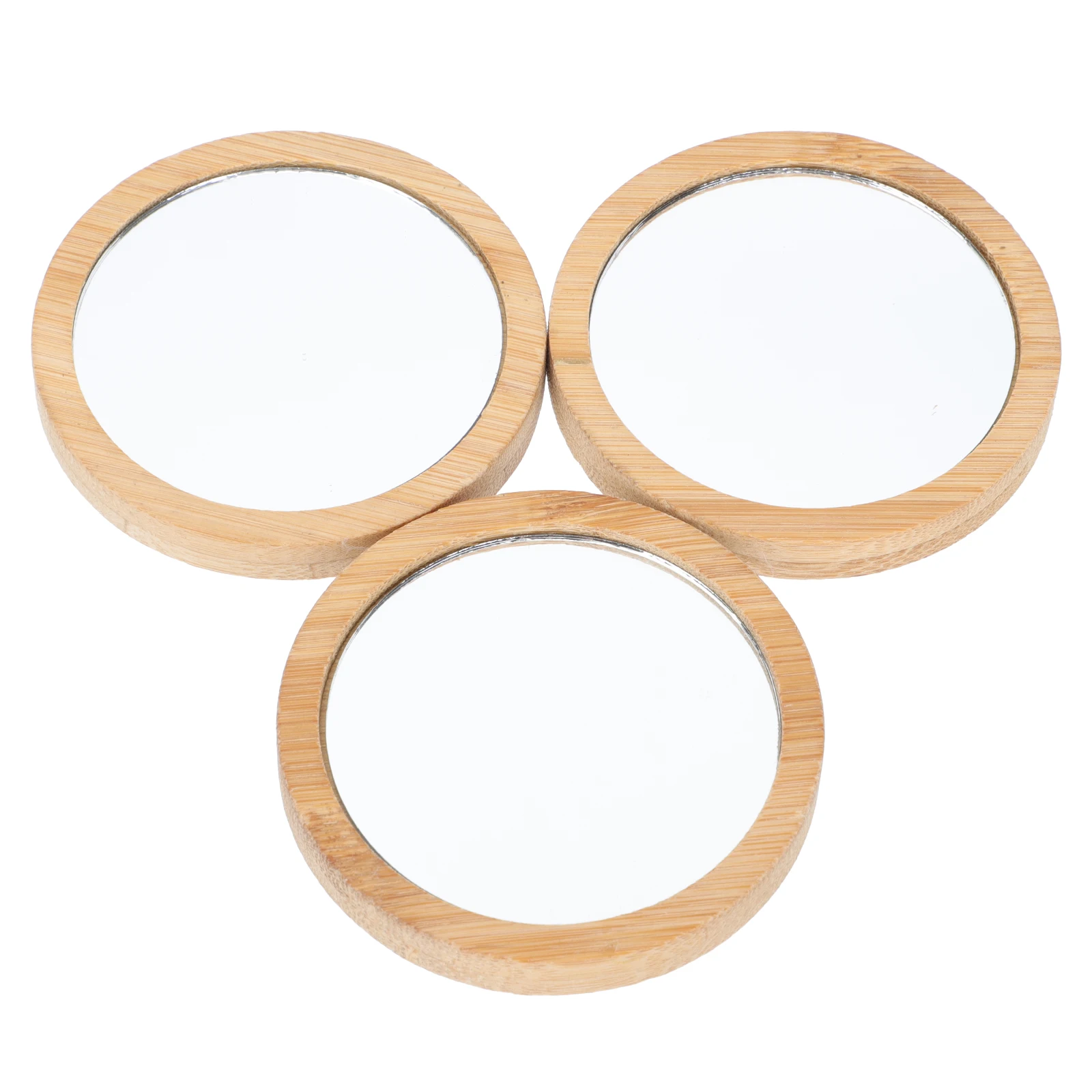 

3pcs Wooden Compact Mirror Simple Portable Small Travel Handheld Makeup Mirror Easy To Carry For Wallet Backpack