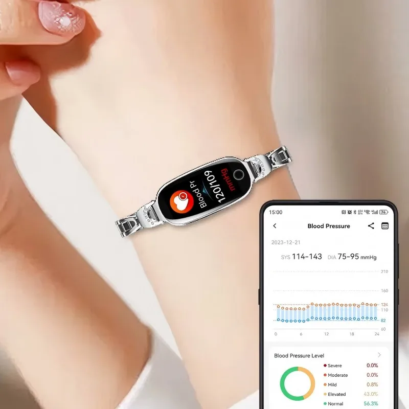 

F81 Fashion Smart Watch Women Metal Bracelet Bluetooth Calls Menstrual Reminder Heart Rate Blood Pressure Monitor Wristwatch