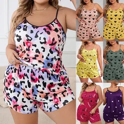 Summer Women's Suspenders Shorts Big Size Plus Fat Fat Pajamas Homewear Set Sexy Leisure Loose Comfortable Pajamas Homewear Set