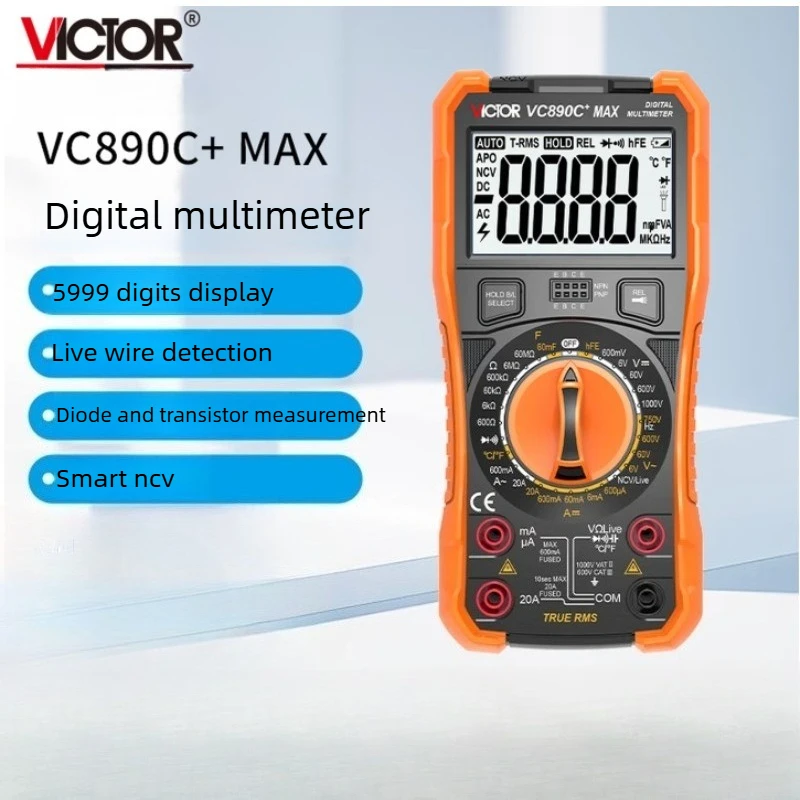

VICTOR VC890C+ Digital Multimeter 2000 Counts Manual Range True RMS Capacitance Resistance Transistor 1000V 20A