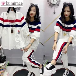 Fashionable Sportswear Set for Women's 2024 Summer New Oversized Loose Contrasting Color Patchwork Mid Sleeved Top Two-piece Set